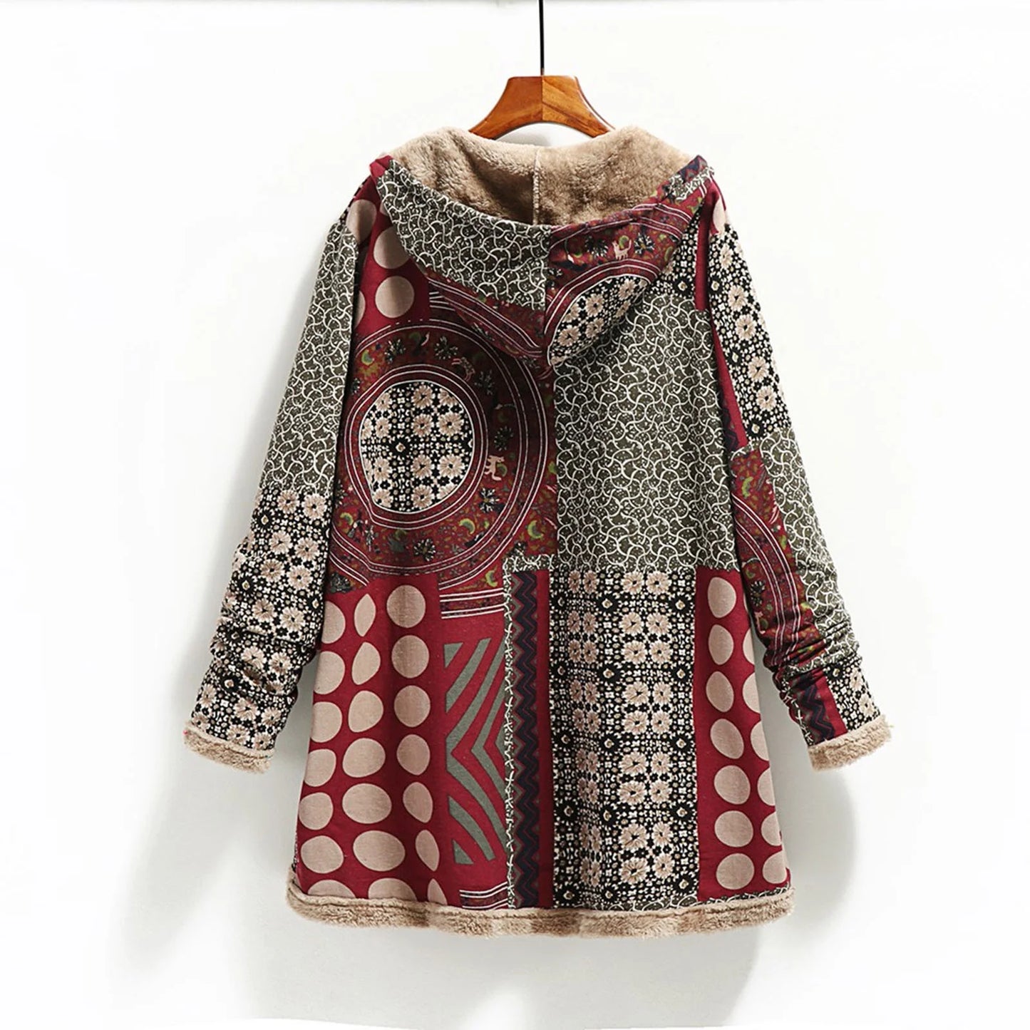 Fall Winter Fleece Jacket for Women Vintage Solid Color Long Sleeve Hooded Pocket plus Velvet Casual Button Warm Outwear Coat (V02_Khaki,Xl)