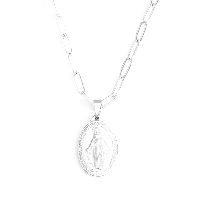 Stainless Steel Virgin Mary Necklace for Women Gold/Silver Color Metal Virgen Maria Medalla Cross Necklace Choker Religious