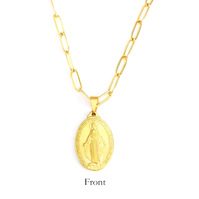 Stainless Steel Virgin Mary Necklace for Women Gold/Silver Color Metal Virgen Maria Medalla Cross Necklace Choker Religious