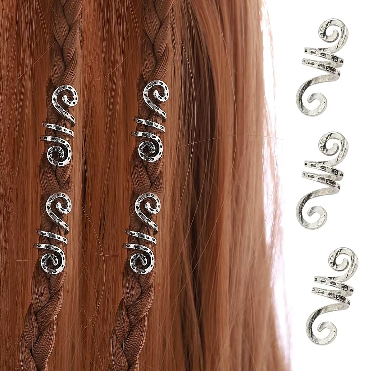 5Pcs Golden Silver Viking Spiral Charms Hair Tubes Braid Dread Dreadlock Beads Clips Cuffs Rings Jewelry Hair Accessories Woman